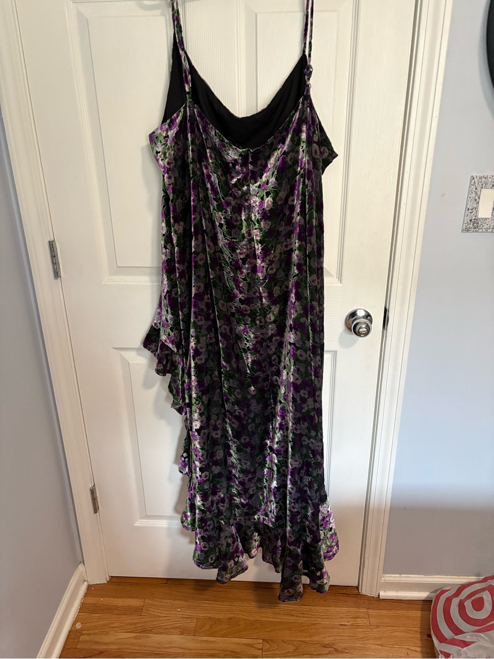 Velvet Floral High-Low Slip Dress in Purple and Black - Picture 2 of 4